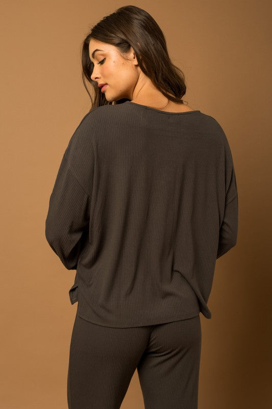 Charcoal Ribbed Lounge Top