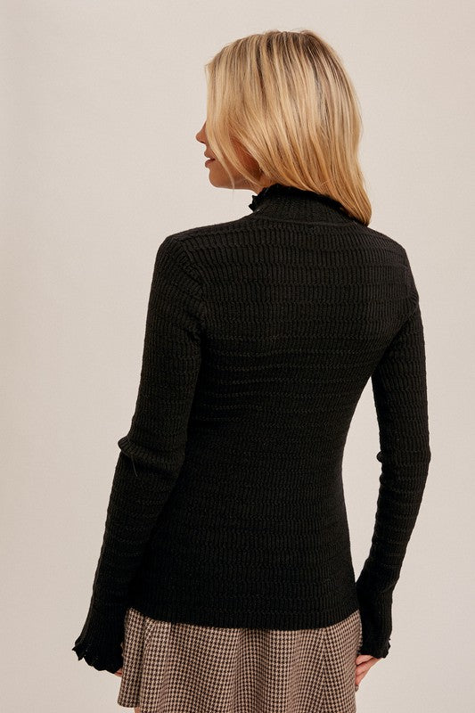 Cozy Textured Pullover Top- Black