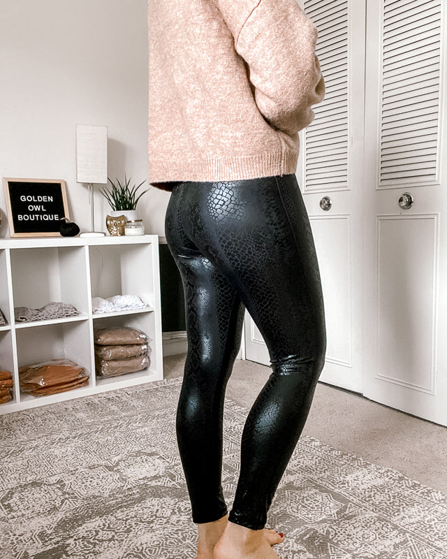 Snake print leather leggings hotsell